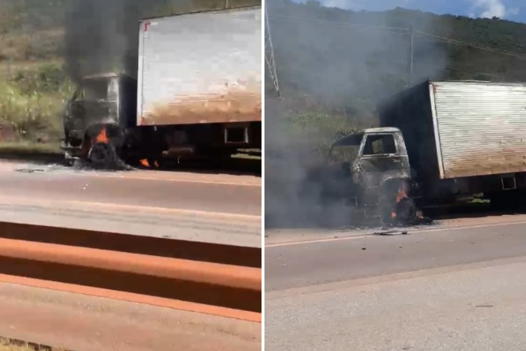 Vídeo: carreta pega fogo na BR-040, na Grande BH, e interdita pista