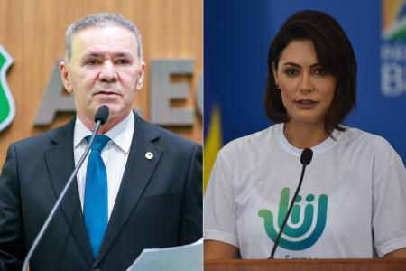 Alcides Fernandes (PL-CE) e a ex-primeira-dama Michelle Bolsonaro (PL)
