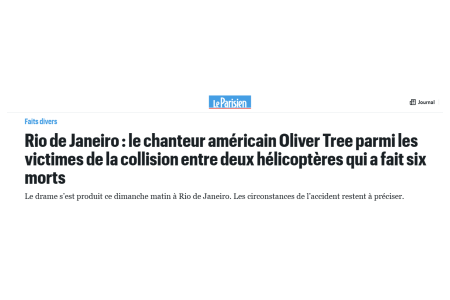 Reportagem do 'Le Parisien' sobre acidente aéreo no Rio • Reprodução
