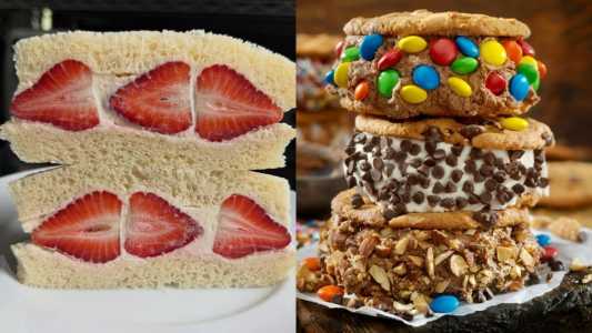 Sanduíche típico japonês / Sanduíche de cookies com sorteve, clássico dos EUA • Reprodução / Redes Sociais