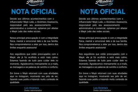 Nota publicada no perfil de Mayk Leão • Reprodução | Redes Sociais