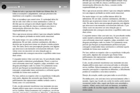 Relato de Gui Vieira sobre o término • Reprodução | Redes Sociais