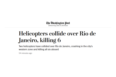 Reportagem do 'Washington Post' sobre acidente aéreo no Rio • Reprodução