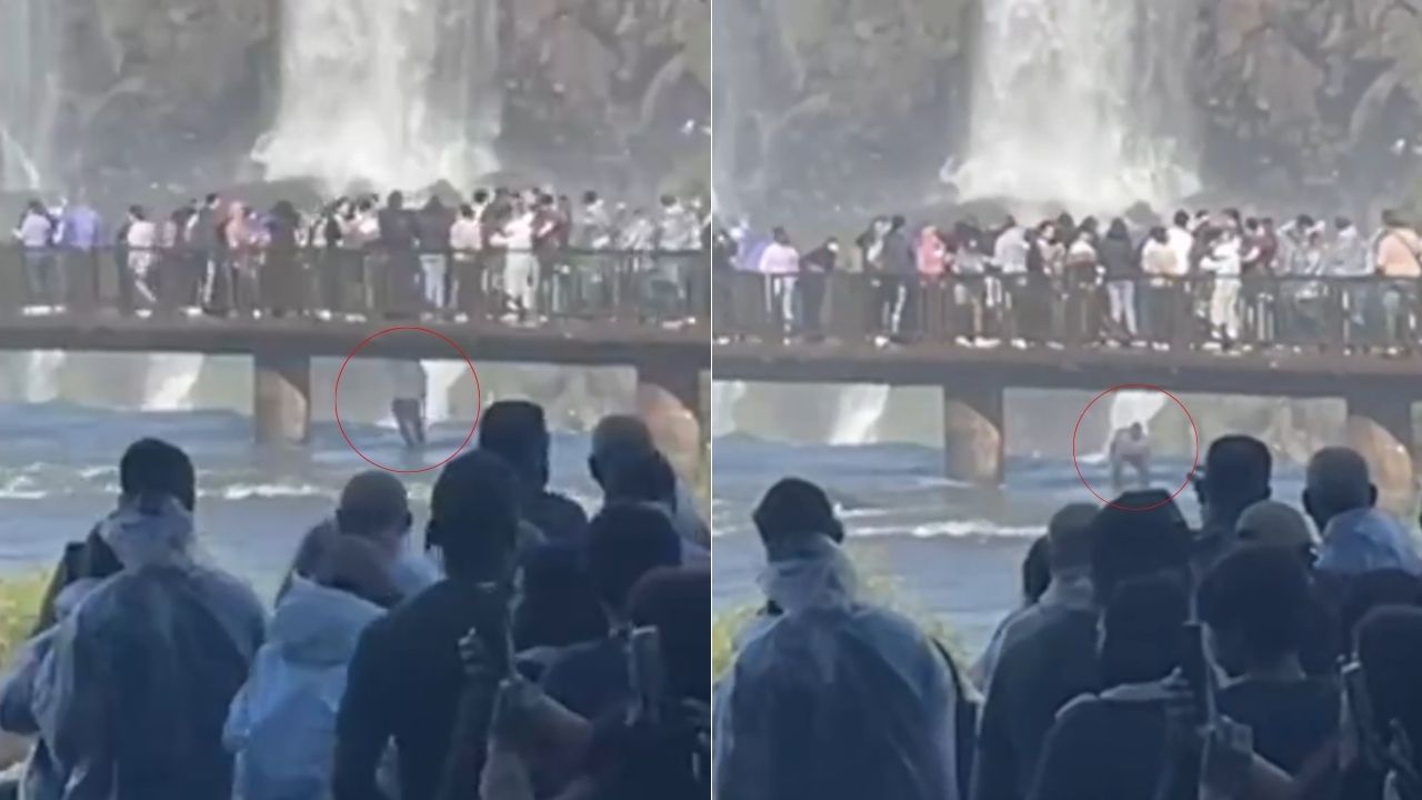 Vídeo mostra turista se arriscando nas Cataratas do Iguaçu para recuperar celular