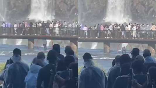 Vídeo mostra turista se arriscando nas Cataratas do Iguaçu para recuperar celular