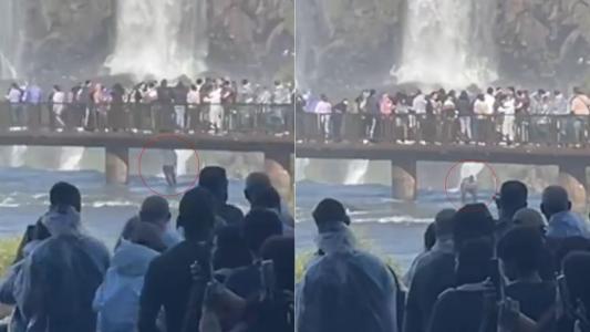 Vídeo mostra turista se arriscando nas Cataratas do Iguaçu para recuperar celular