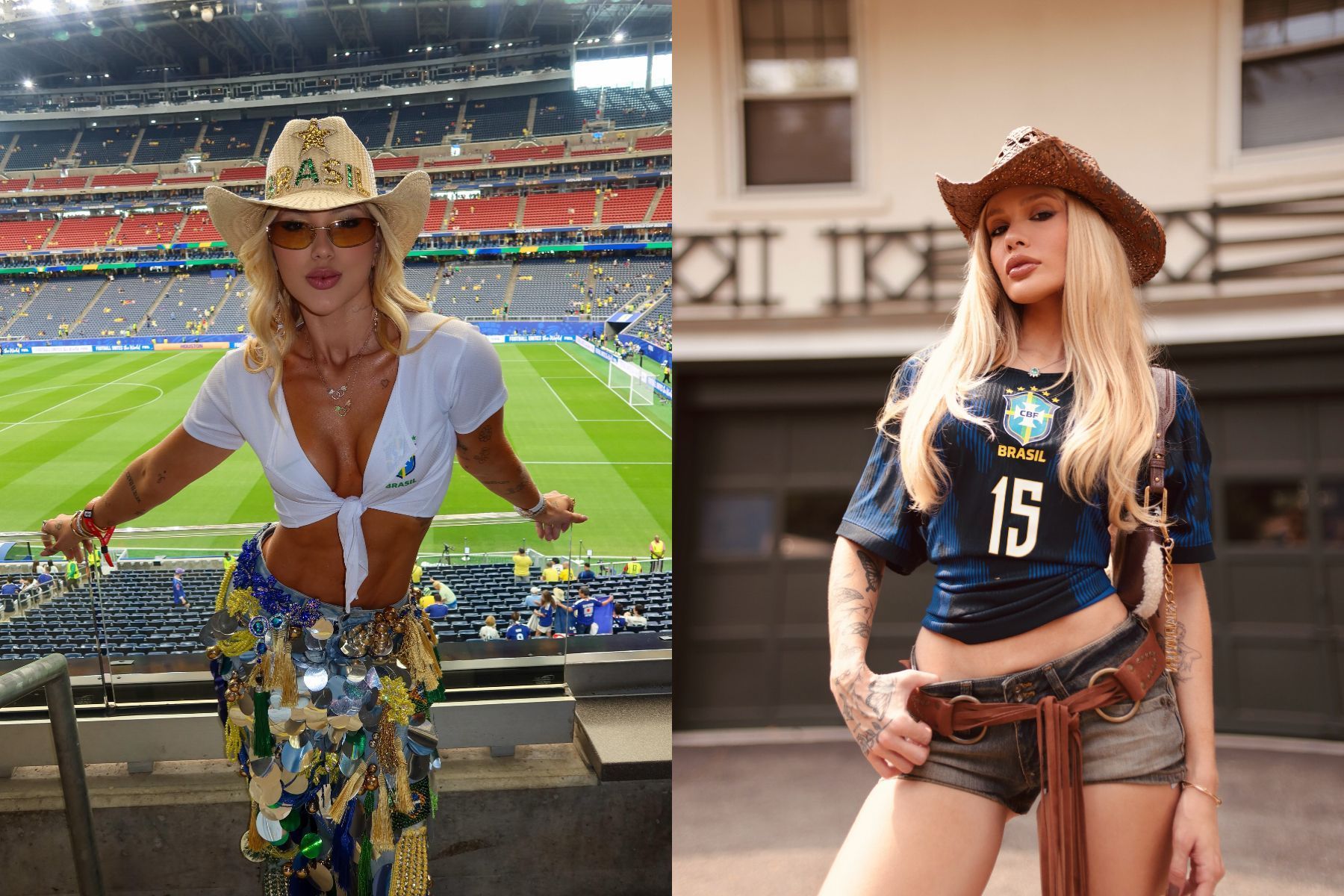 Famosas usam looks temáticos para jogo da Seleção Brasileira; confira