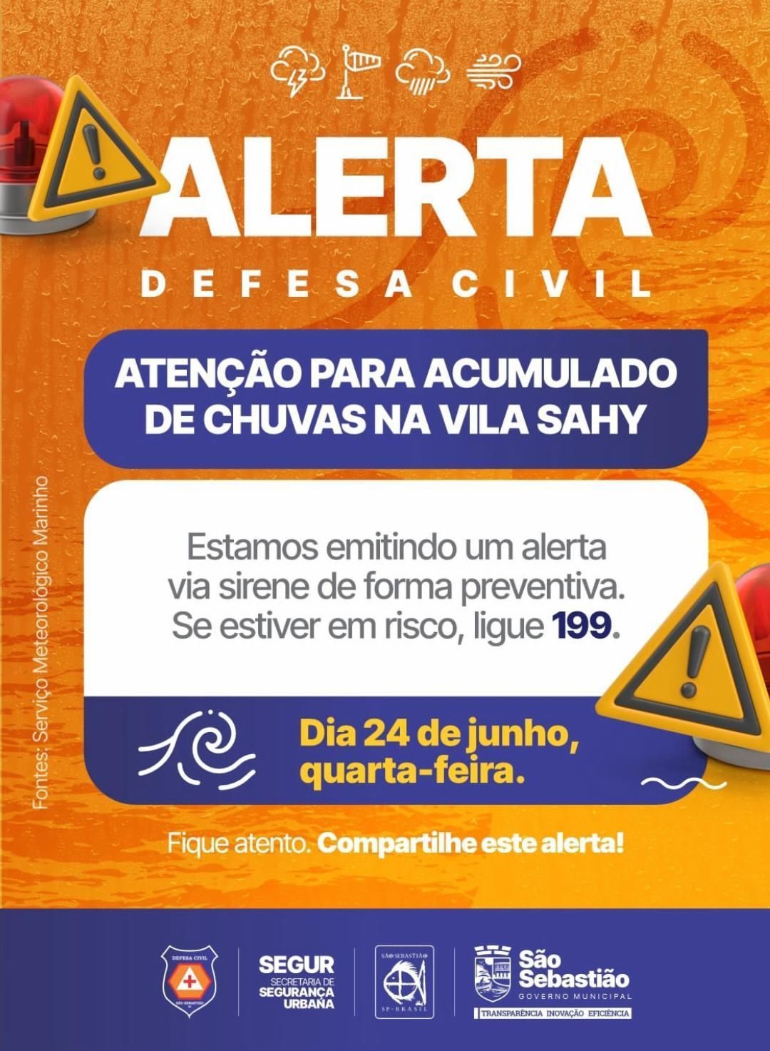 Defesa Civil aciona sirene de alerta após chuva forte no litoral de São Paulo