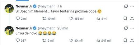 Neymar provoca economista alemão no X após derrota da Holanda • Reprodução/X