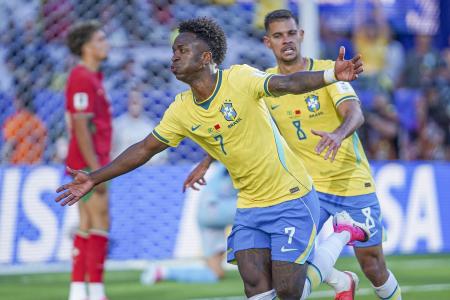 Brasil x Marrocos: Vini Jr vibra com gol na estreia da Copa do Mundo