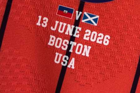 Camisa da Escócia com o detalhe do jogo contra o Haiti
