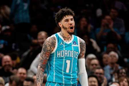 LaMelo Ball em ação pelo Charlotte Hornets na temporada 2025/2026 da NBA