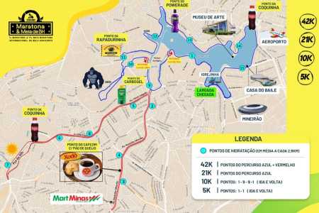 Percursos da 1ª Maratona & 17ª Meia Maratona Internacional de Belo Horizonte • Divulgação/Maratona & Meia de BH