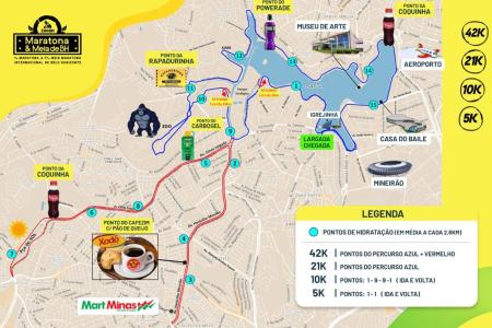 Percursos da 1ª Maratona & 17ª Meia Maratona Internacional de Belo Horizonte • Divulgação/Maratona & Meia de BH