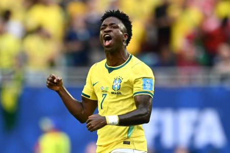 Vini Jr. celebra terceiro gol pelo Brasil na Copa de 2026 • Divulgação/Conmebol