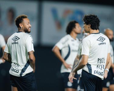 Neymar e Gabriel Bontempo em atividade do Santos no CT Rei Pelé