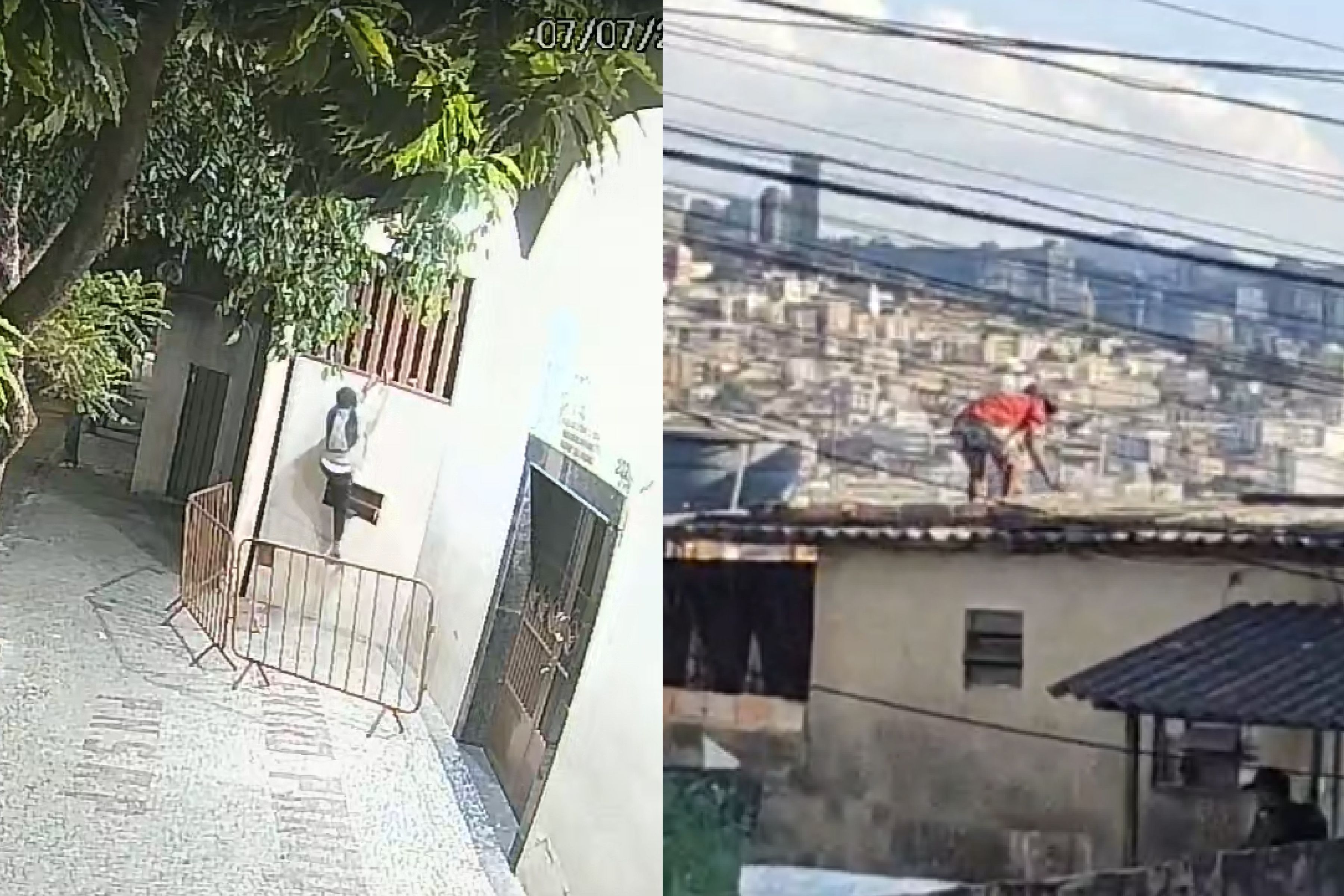Vídeo: suspeito de furtar em igreja foge da polícia após pular telhados em BH