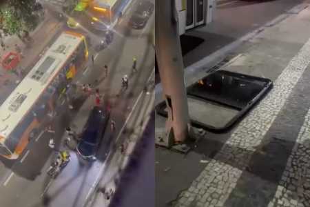 Vídeo: saída de praia no Rio termina com ônibus depredado e uso de spray de pimenta