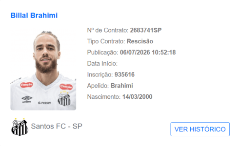 Billal Brahimi rescindiu contrato com o Santos • Reprodução/CBF