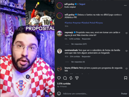 Neymar responde comentário do jornalista Will Godoy • Reprodução