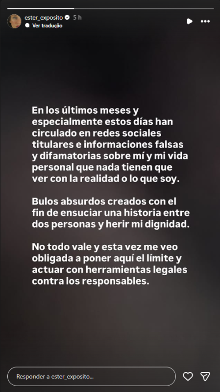 Story publicado por Ester Expósito no Instagram • Reprodução | Redes Sociais