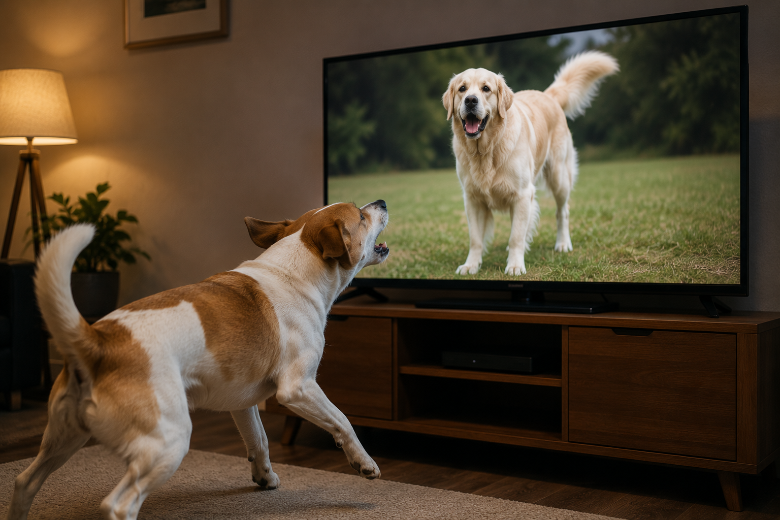 Seu cachorro late ao ver outro cão na TV? Saiba por que isso acontece