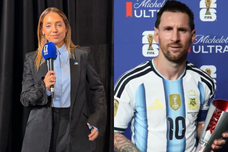 Sofi Martinez recebeu beijo de cumprimento de craque argentino