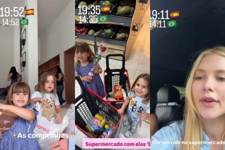 Virginia com as crianças em Madrid • Reprodução/Instagram