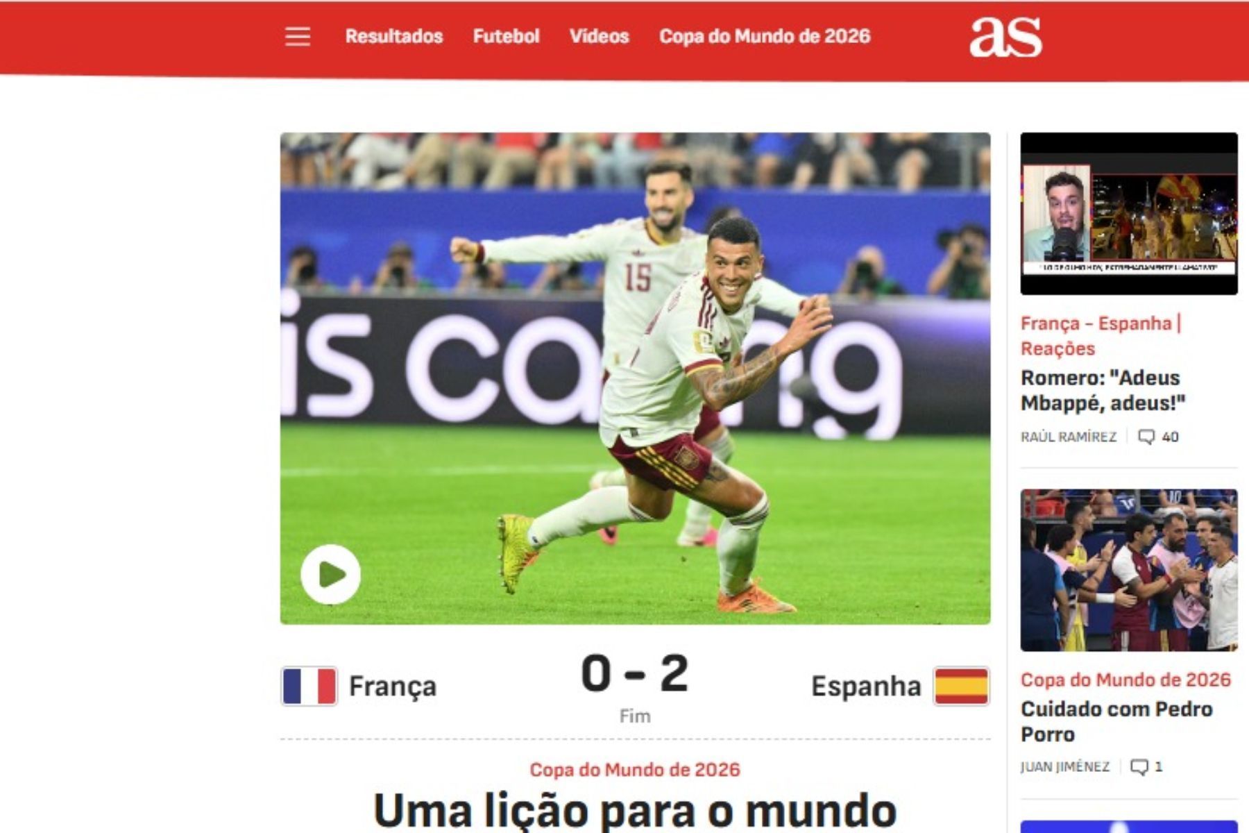 Jornais repercutem vitória da Espanha sobre a França: ‘Lição para o mundo’