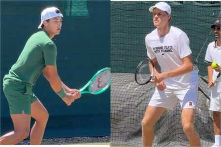Luís Guto Miguel e Jannik Sinner treinam em Wimbledon