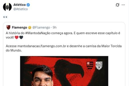 Atlético reage à postagem do Flamengo nas redes sociais • Reprodução/X