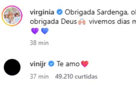Comentário de Vini Jr na publicação de Virginia • Reprodução/Instagram