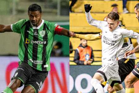 Jogadores de América e Ceará em ação pela Série B do Brasileiro