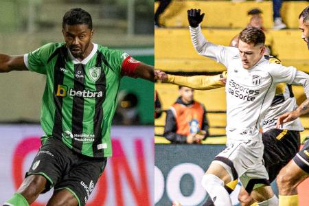 Jogadores de América e Ceará em ação pela Série B do Brasileiro