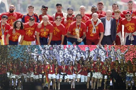 Seleções espanholas comemorando conquistas de Copa do Mundo