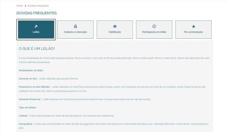 Franco Leilões disponibiliza central de dúvidas com as perguntas mais frequentes sobre leilões. • Reprodução/ Franco Leilões
