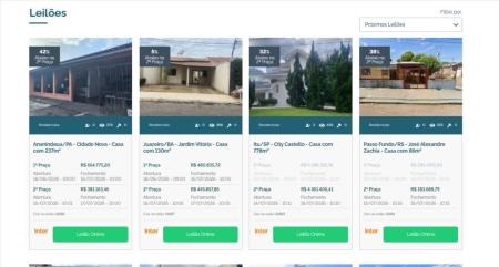 Plataforma da Franco Leilões permite realizar filtros para visualizar imóveis disponíveis. • Franco Leilões/ Reprodução