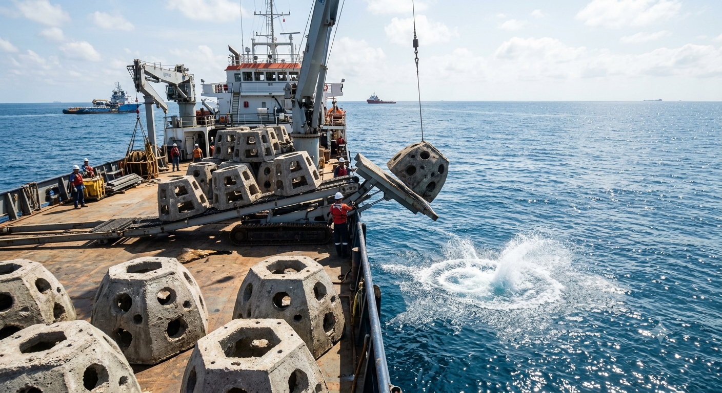 Recifes artificiais de concreto barram a pesca predatória e salvam espécies ameaçadas