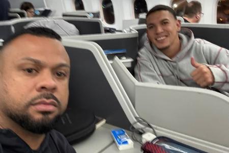 Naves, do Palmeiras, viaja para assinar contrato com o Necaxa • Reprodução/Redes Sociais/Diogo Silva