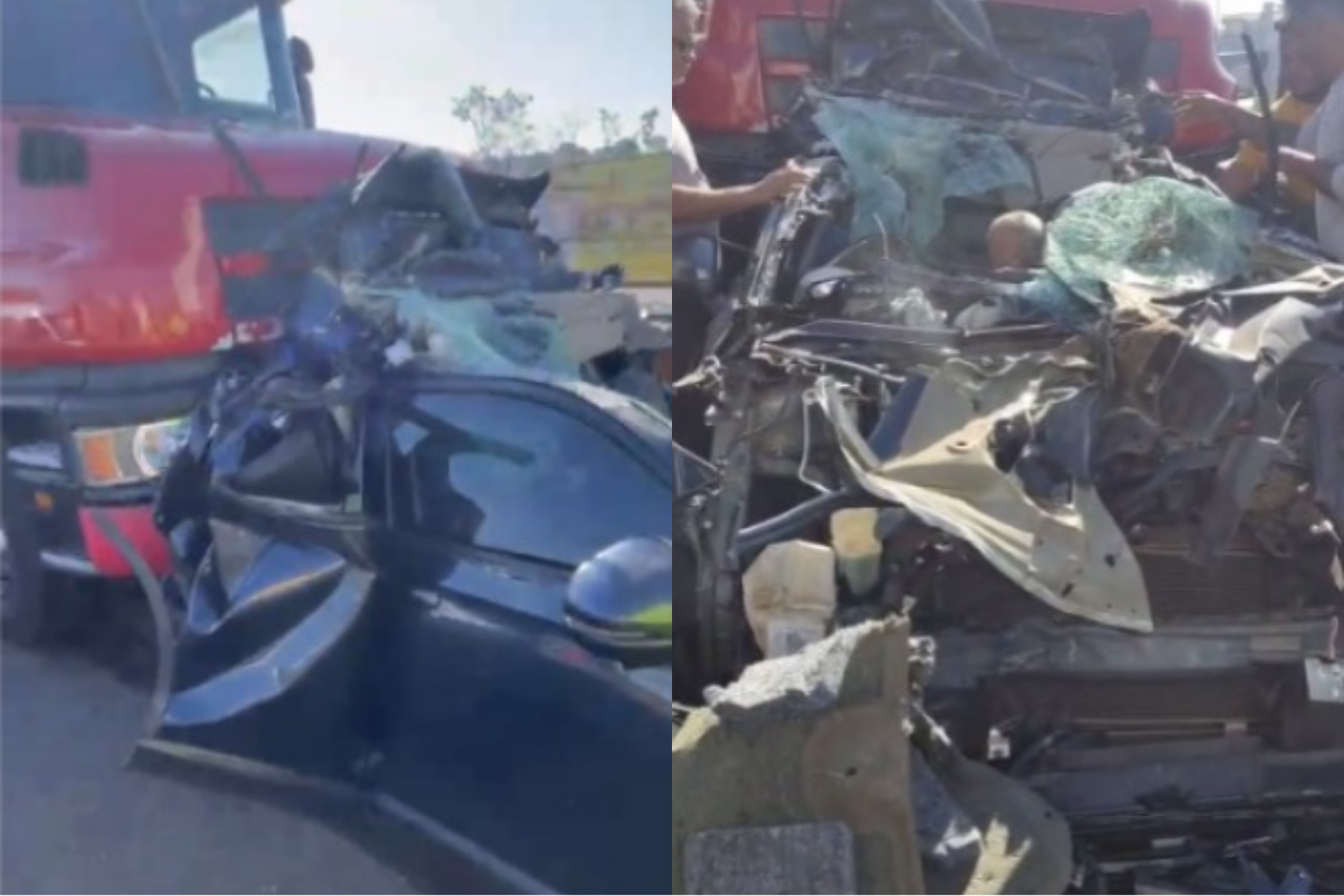 Motorista sai ileso de carro esmagado após engavetamento na BR-381, na Grande BH; veja vídeo