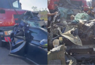 Motorista sai ileso de carro esmagado após engavetamento na BR-381, na Grande BH; veja vídeo