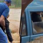 Idoso de 86 anos é resgatado após ficar ilhado dentro de carro durante enchente; veja vídeo