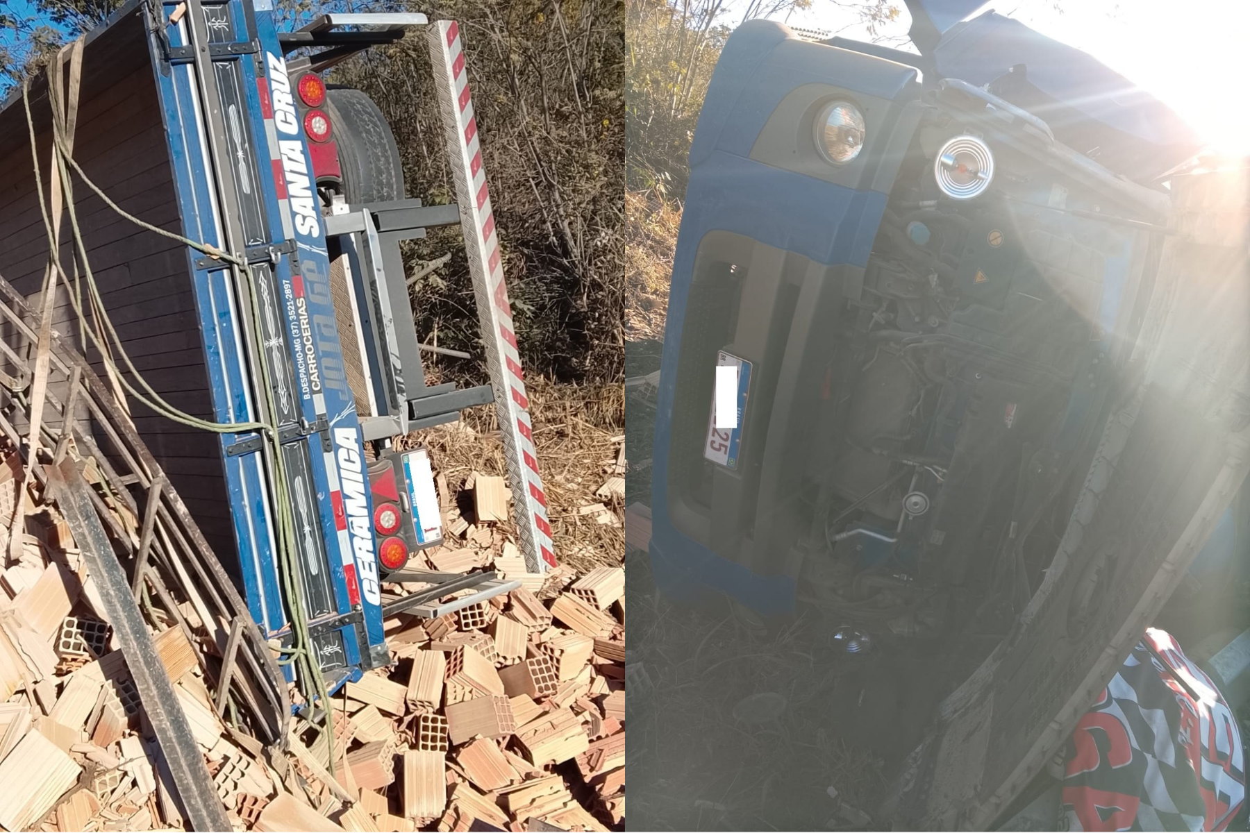 Homem morre após caminhão carregado com tijolos tombar na MG-050
