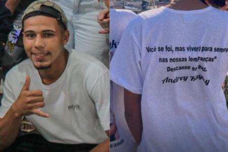 Familiares de Andrey Kayky usam camisesta de saudade cm foto do jovem • Imagens cedidas à Itatiaia