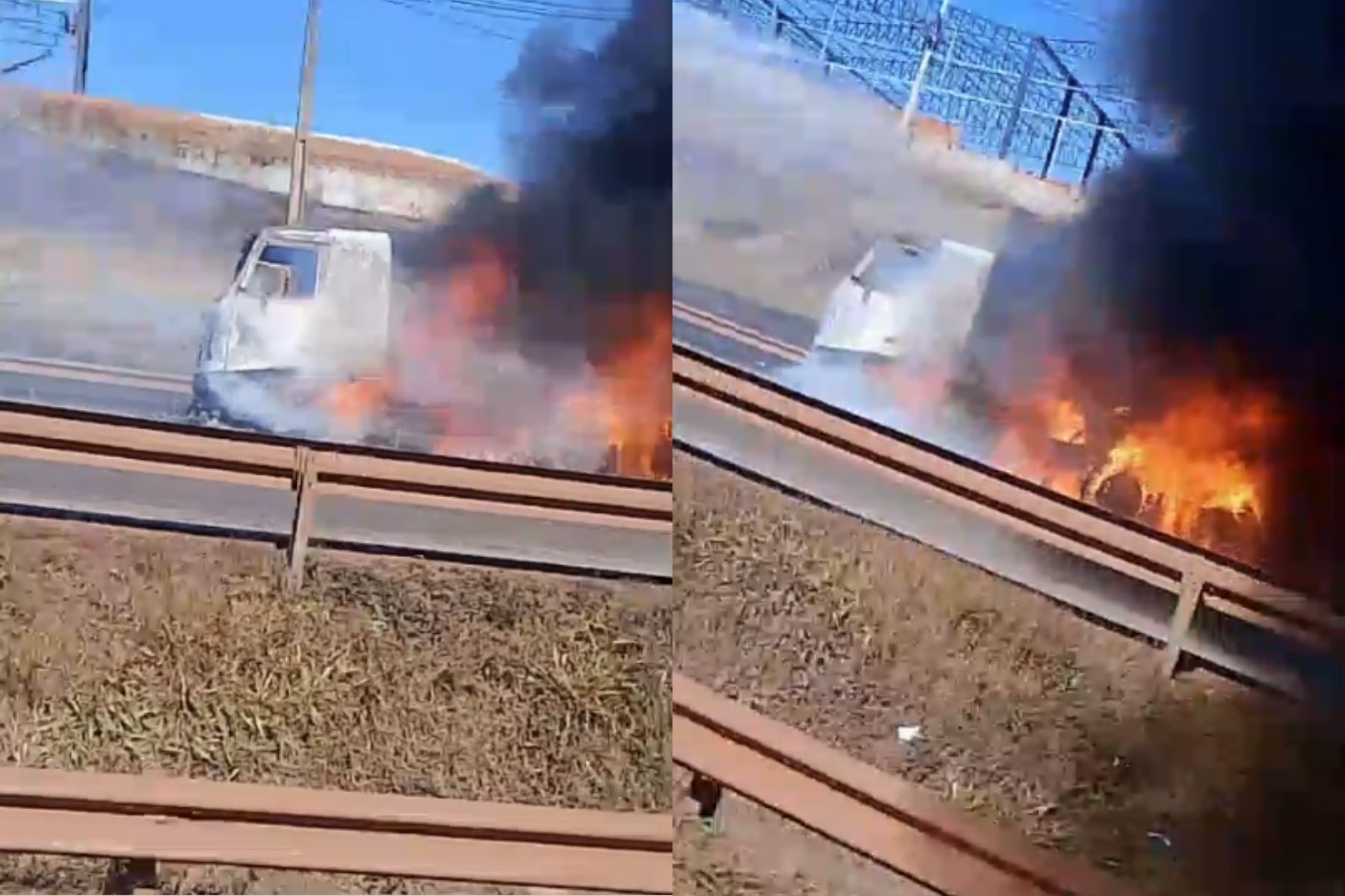 Vídeo: carreta pega fogo na BR-381 e interdita faixa no sentido BH