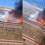Vídeo: carreta pega fogo na BR-381 e interdita faixa no sentido BH