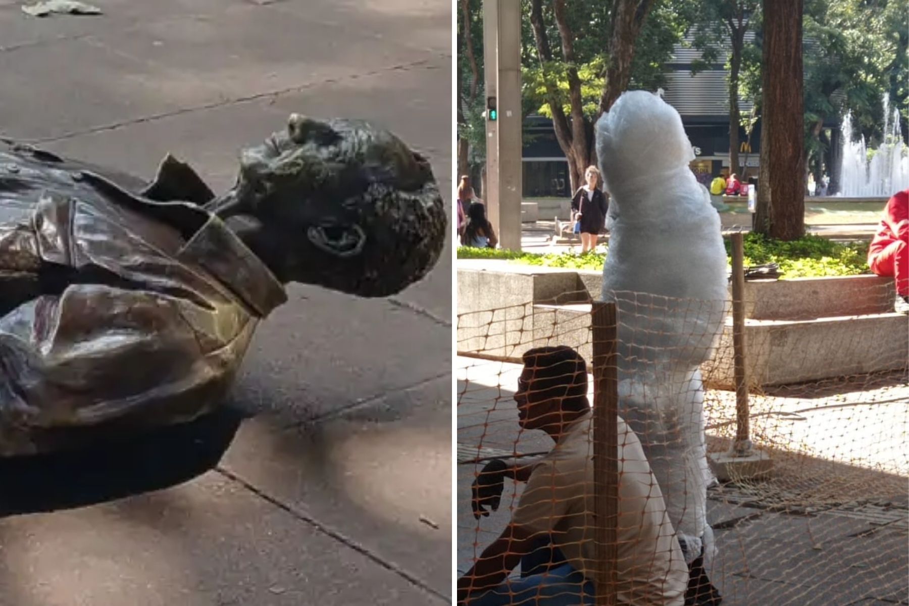 Estátua de Roberto Drummond é recolocada na Praça da Savassi, em BH