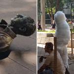 Estátua de Roberto Drummond é recolocada na Praça da Savassi, em BH