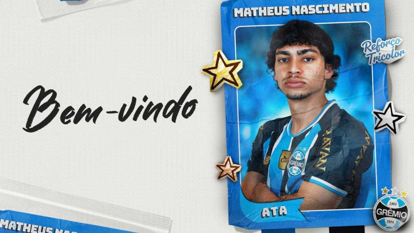 Grêmio anuncia a contratação do atacante Matheus Nascimento, ex-Botafogo