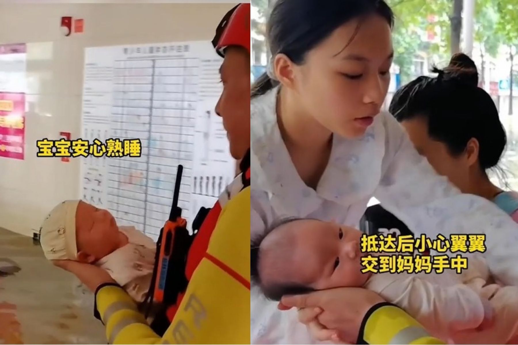 Bombeiros resgatam mãe e recém-nascido ilhados em hospital após enchentes na China